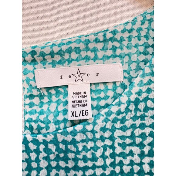 Fever Women Double Layer Sleeveless Blouse XL Aqua Speckle Grid Summer Keyhole - Picture 3 of 13